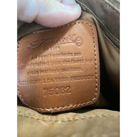Fossil Brown Leather Top Handle Satchel 21” Shoulder Strap - Picture 10 of 12
